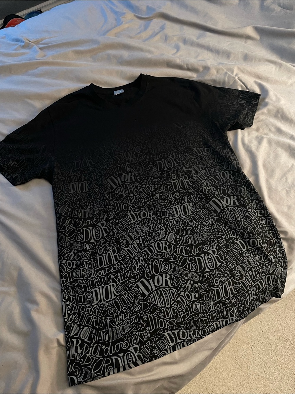 Dior Black Crewneck T-Shirt with Grey All-Over Logo Print